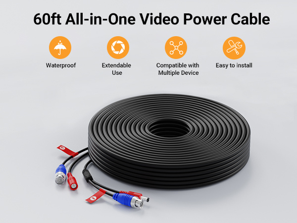 60 Feet All-in-One Video Power Cable