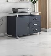TECHNI MOBILI Rolling Storage Cabinet With Frosted Glass Top. Color: Graphite