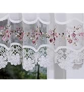 Today's Curtain, Vintage Macramé Organza Valance 14", White/Rose, 58" W x 14" L