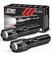 LETMY LED Tactical Flashlight S1000 PRO - 2 Pack Bright Military Grade Flashlights High Lumens - ...