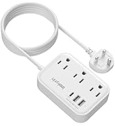 UK Adapters for Travel with 5FT Extension Cord, US to UK Plug Adapter with 3 Outlets 3 USB Chargi...