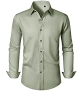 Lusead Men's Dress Shirts Long Sleeve Stretch Wrinkle Free Slim Fit Wedding Formal Button Down Shirt