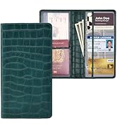 Peisicne Car Registration and Insurance Holder, Teal Green Vehicle Glove Box Car Organizer with M...