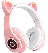 Docooler RGB Cat Ear Gaming Noise Canceling Headphones Wireless 5.0 Foldable Gaming Pink Over-Ear...