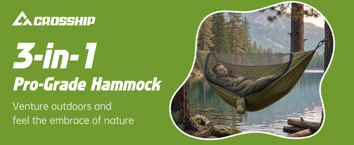 CROSSHIP Camping Hammock with Mosquito Net with Built-in Underquilt &amp;amp; Hammock Rain Fly Tarp
