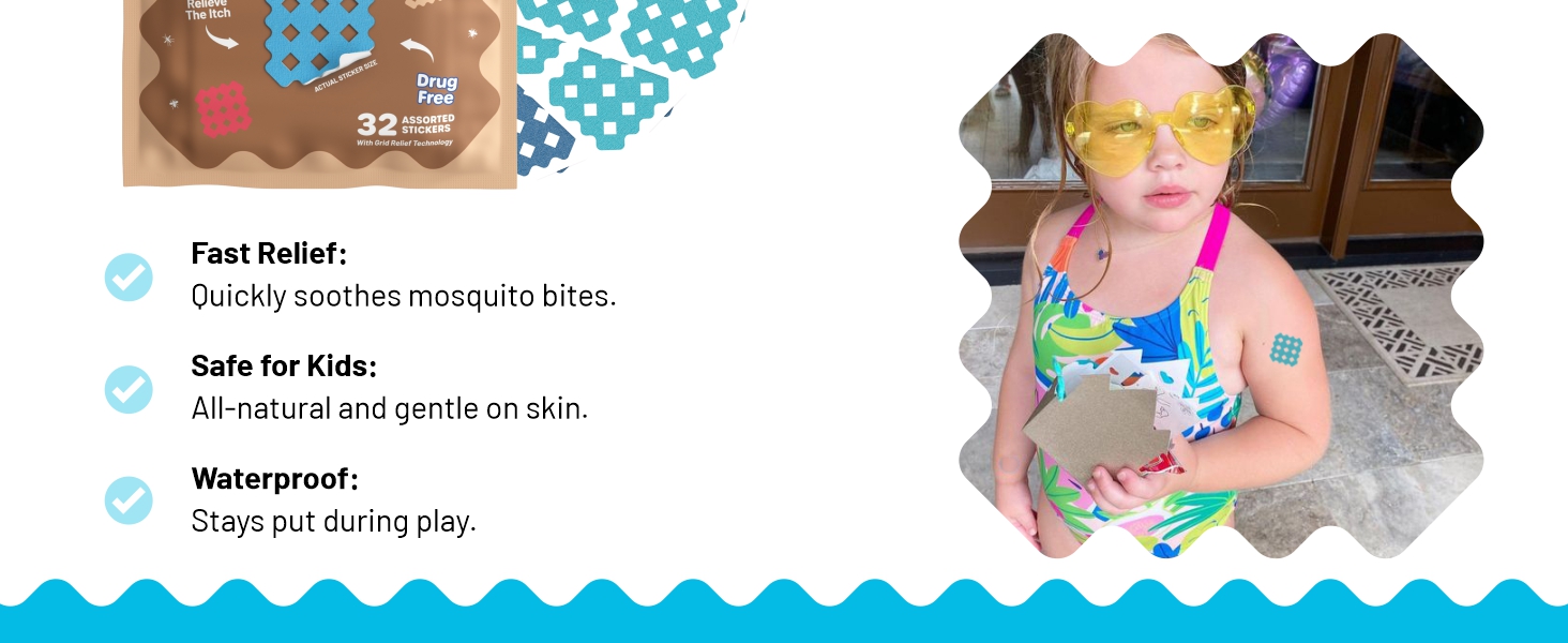 safe for kids, waterproof, fast relief, itch relief, bug bites