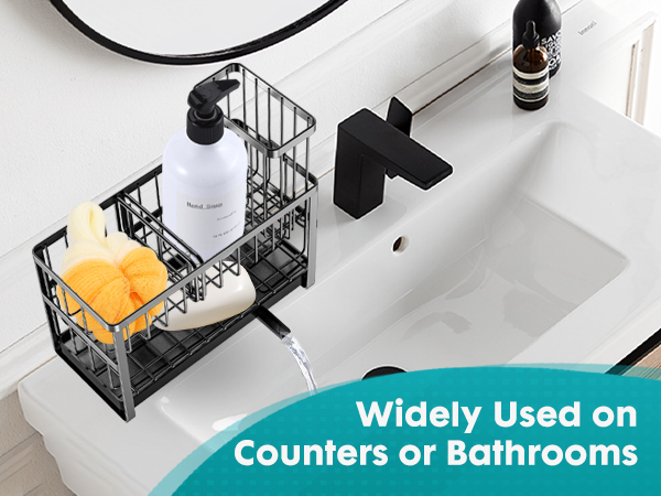 Brush Holder Stainless Steel Rustproof Kitchen Sink Organizer for Sponge, Soap Dispenser Storage 