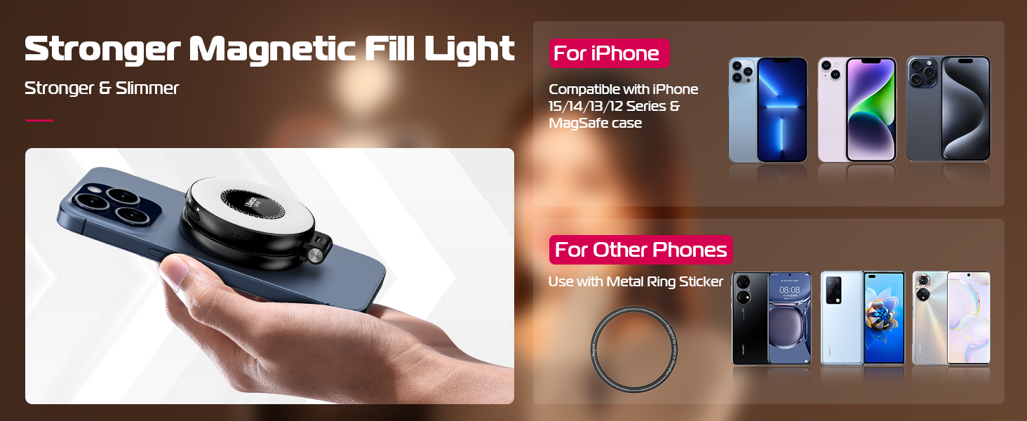 LED Fill Light Compatible with Magsafe, LED Selfie Ring Light