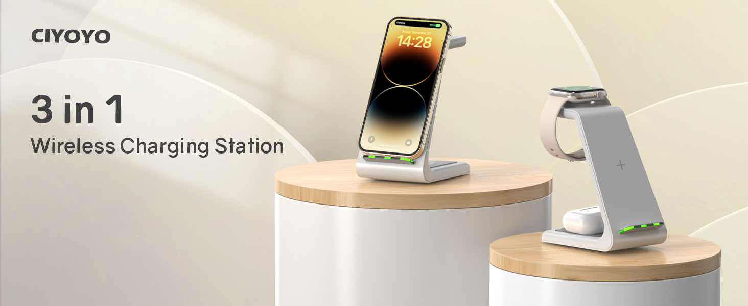 CIYOYO 3 in 1 Wireless Charging Station for iPhone Wireless Charger