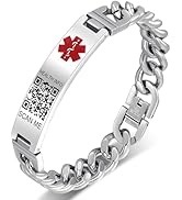 Theluckytag Upgraded Medical Bracelets Men Women with QR Code Medical Alert ID Bracelets - Titani...