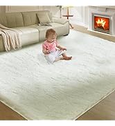 Ultra Soft Rug for Living Room, 5X8 Ft Cream White Fluffy Shag Area Rug for Bedroom, Modern Shagg...