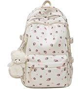 MININAI Cute Floral Printed Backpack for Women Preppy Kawaii Aesthetic Laptop Bookbag Coquette Wo...