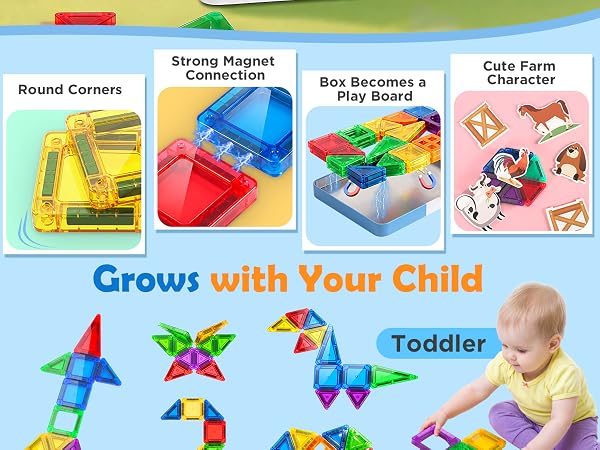 Magnetic Building Tiles 3D Blocks Construction Playboards STEM Creative Educational Toys for Kids