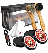 Full Leather Wax Shoe Polish Kit - 2x Brush, Buffing Cloth, Travel Case, Laces - Red Moose