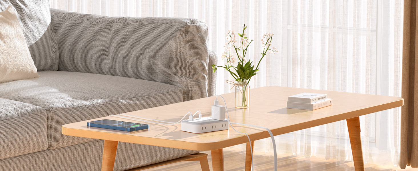 Flat Extension Cord Outlets Extender Flat Plug Power Strip surge protector with multiple usb ports