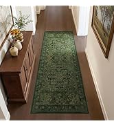 Jainmy Dark Green Tranditional 2x6 Kitchen Runners Washable Non Slip, Low Pile Vintage Distressed...