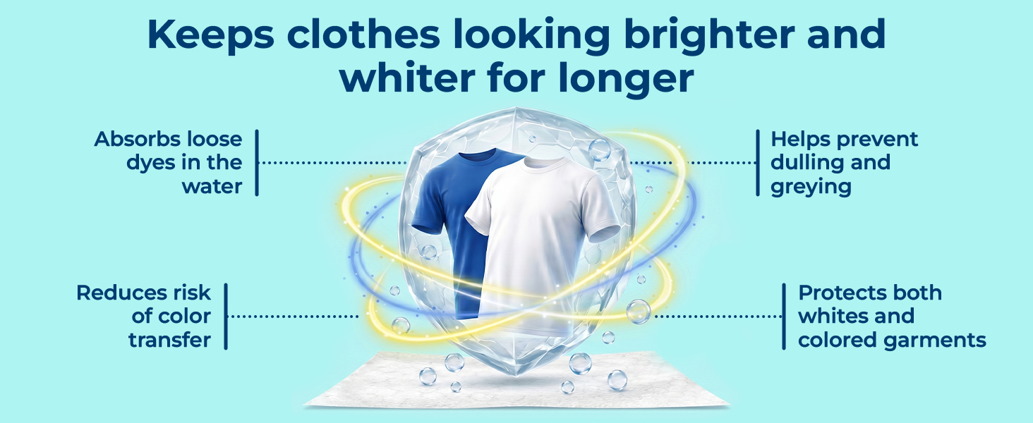 Color Grabber sheets absorb loose dyes in wash water to help protect fabrics from color transfer