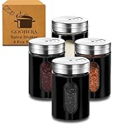 4-Piece Premium Stainless Steel Salt and Pepper Shakers Set – Adjustable Pour Holes Spice Dispens...
