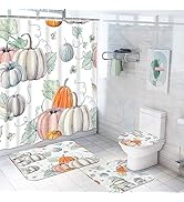 Bayson 4PC Shower Curtain Set with Rugs Autumn Thanksgiving Pumpkin Bathroom Curtains Shower with...
