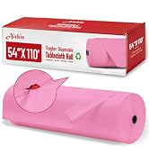 Plastic Table Cloth, 110 Ft X 54 in Plastic Table Cloth Disposable Pink Tablecloth with Any Cut S...