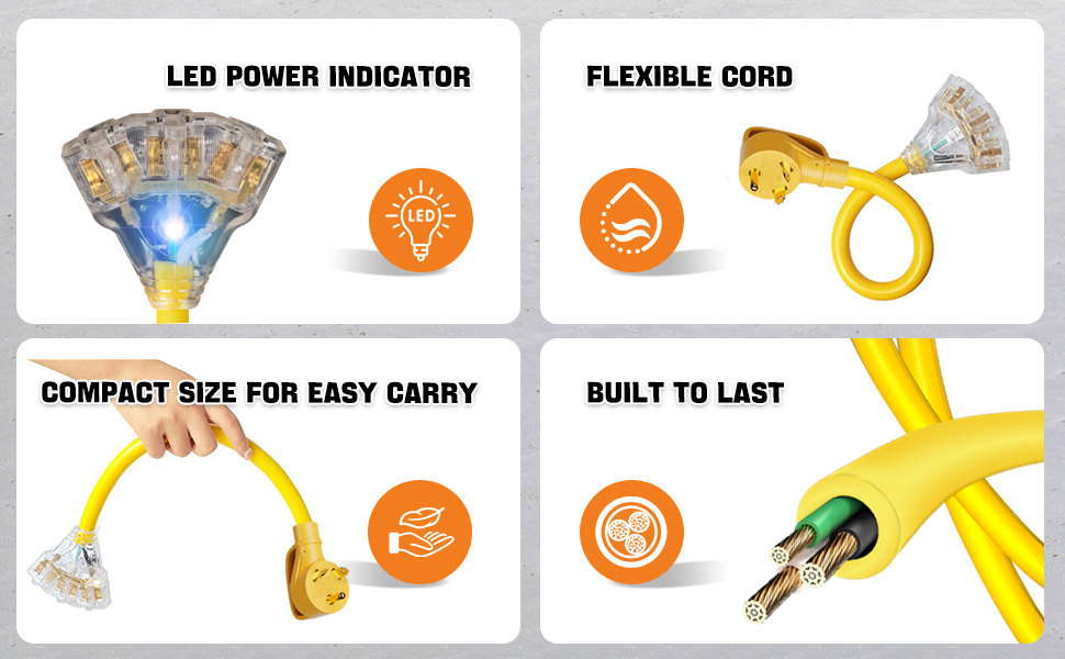 3-Way 120V Electrical Y Adapter for RV Camping