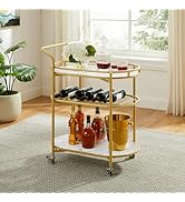 Joyofcife Square Gold Bar Carts with 3 Tier Storage Shelves Holder Home and Rotating Wheels for H...
