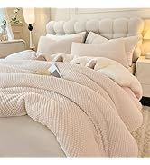 LLanCL 3D Jacquard Design Comforter Set, Ultra-Soft Warm Queen Size Sherpa Fur Plush 3-Pieces Set...