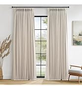 Topfinel 100% Blackout Curtains for Bedroom 84 Inches Long,Textured Beige Pinch Pleated Linen Bla...