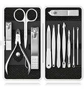 ZIZZON Manicure, Pedicure Kit, Nail Clippers Set of 12Pcs, Professional Grooming Kit, Nail Tools ...