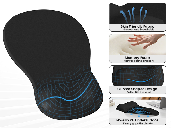 3 in 1 black mouse pad with wrist rest