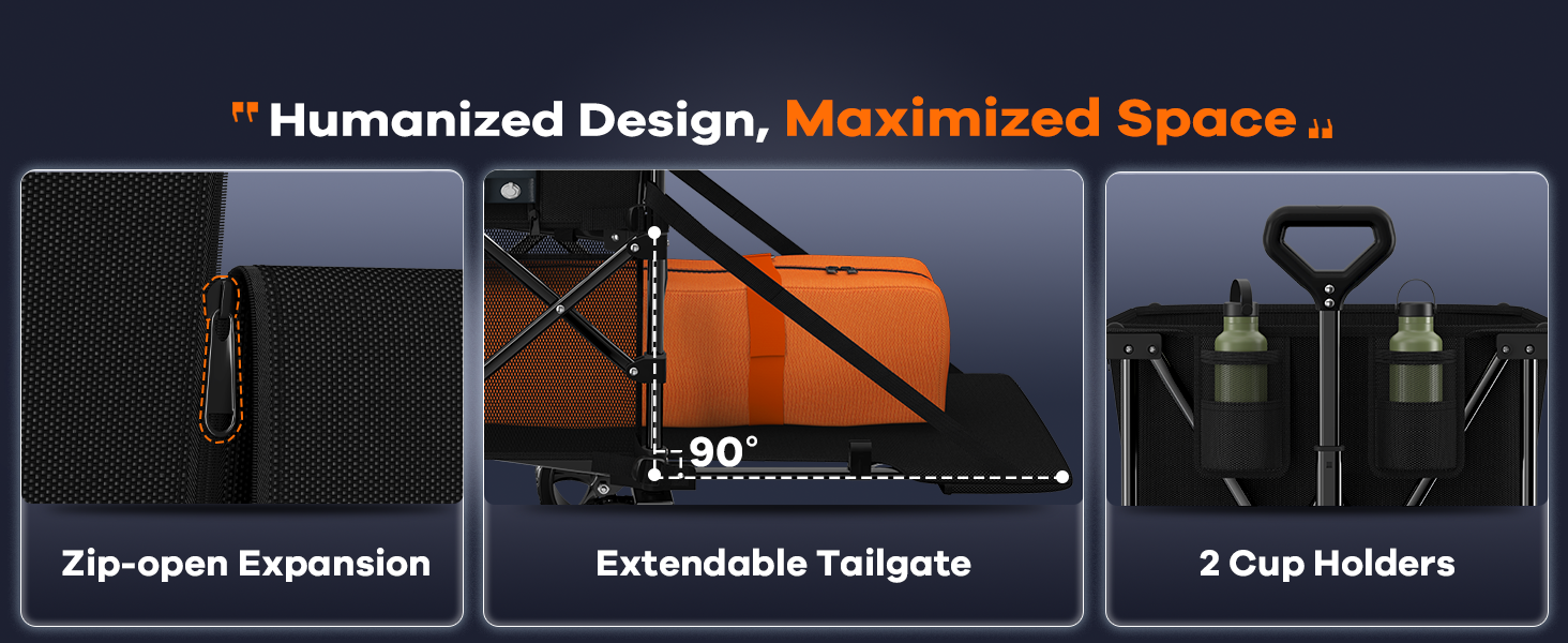 Zip-open Expansion, Extendable Tailgate and 2-cup brackets provide ample storage space