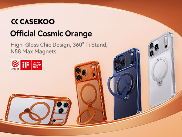 Orange for iPhone 17 Pro Max Case with 360 Spin Magnetic Stand Slim Polished Clear