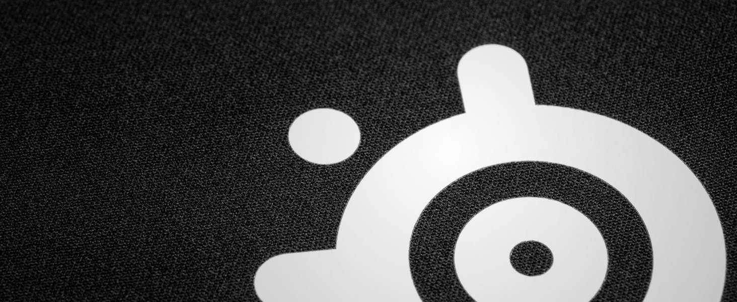 Closeup of mousepad micro-woven cloth fabric with SteelSeries logo