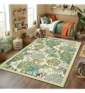 GarveeHome Jungle Animal Print Rug 5x7 Washable Area Rugs for Living Room, Forest Rug Non Slip Lo...