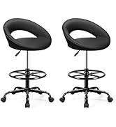 BESTFAIR Office Drafting Chair - Bar Stools with Back Support, Adjustable Foot Rest and Wheels, S...