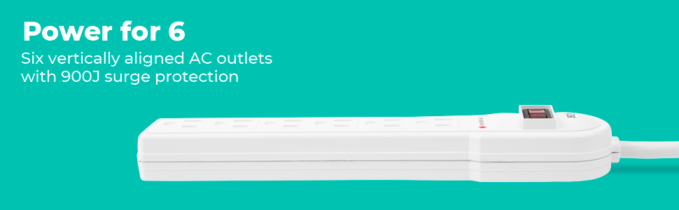 KMC 6-Outlet Surge Protector Power Strip White - Power for 6 A+ Content Banner