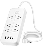 Surge Protector Power Strip Multi Plug Outlet with 3 USB Ports & 6 Universal Socket Plugs, 1 Type...