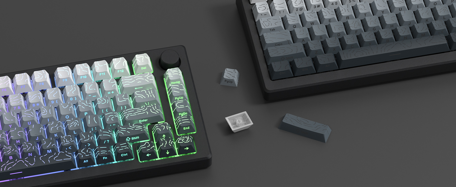 Topographic keycaps Gradient Grey Shine Through Keyboard Side Printed Cherry Profile keycap Set