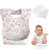 Babebay Disposable Bibs, 30 pcs Individually Packaged with Catcher and Leakproof Liner for Toddle...