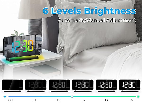 led mirror digital alarm clock with rgb night light