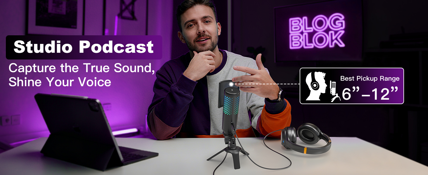 Podcast Microphone for PC/Mac/iPhone/Phone