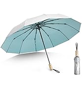G4Free 46 Inch UPF 50+ UV Protection Large Travel Umbrella with Wooden Handle, 12 Fibreglass Ribs...