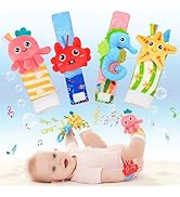 Baby Toys for 0-12 Months, Wrist Rattle Foot Finder Socks Set for Infants Sensory Toys, Baby Esse...