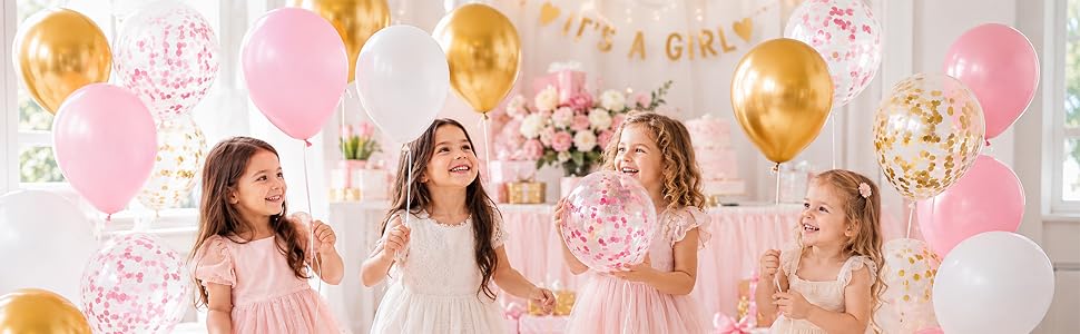 Pink White Gold Confetti Balloons