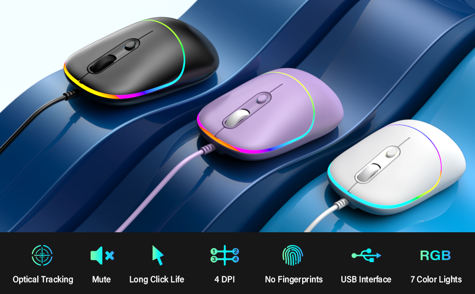 High Precision 6400 DPI LED Wired Mouse (Purple)