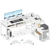 AODK L Shaped Computer Desk with Fabric Drawers and File Cabinet, 61" Reversible Home Office Work...