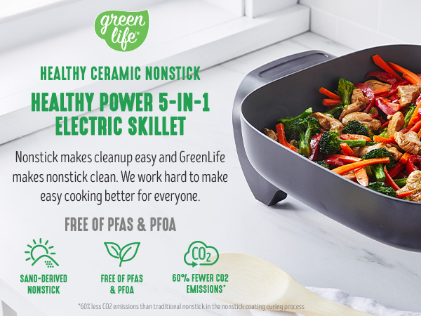 GreenLife, Ceramic Nonstick, PFAS-Free, Non-Toxic, Electric Skillet, Electrics