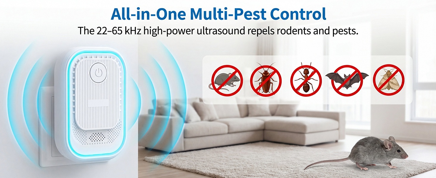 Multi-Pest Control Ultrasonic Repeller for mice, roaches, ants, bats,moths