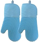 Tayfeim Blue Oven Mitts - Oven Mitts Silicone Oven Mitts Heat Resistant 500F Oven Mitt Set Silico...