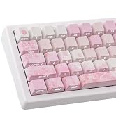 Tsungup Cherry Blossom Tie-Dye Keycap Set - Custom Side Printed PBT Pink Gradient Keycaps, Sakura...